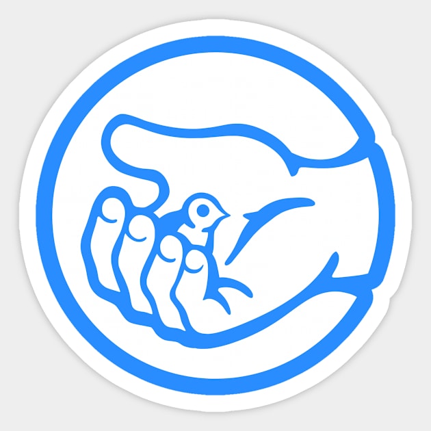 A small bird in a hand, as a symbol of care and compassion Sticker by croquis design